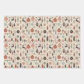 ベージュ魅力的リスマスフェザーとトナカイ ラッピングペーパーシート (正面3)