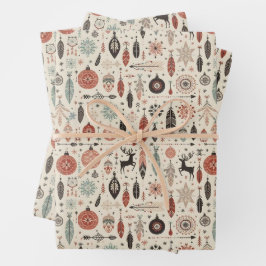 ベージュ魅力的リスマスフェザーとトナカイ ラッピングペーパーシート