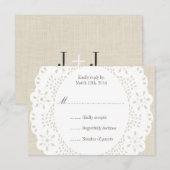 ベージュ麻布及びレースDoilie: RSVPカード (正面/裏面)