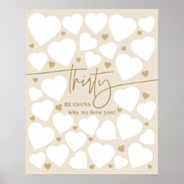 ベージュ30理由私たちはあなたを愛するハート誕生日 ポスター