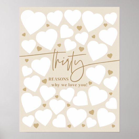 ベージュ30理由私たちはあなたを愛するハート誕生日 ポスター (正面)