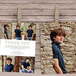 ベージュ6フォトはっきりした文字卒業ありがとう サンキューカード