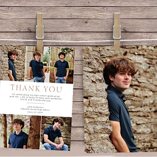 ベージュ6フォトはっきりした文字卒業ありがとう サンキューカード