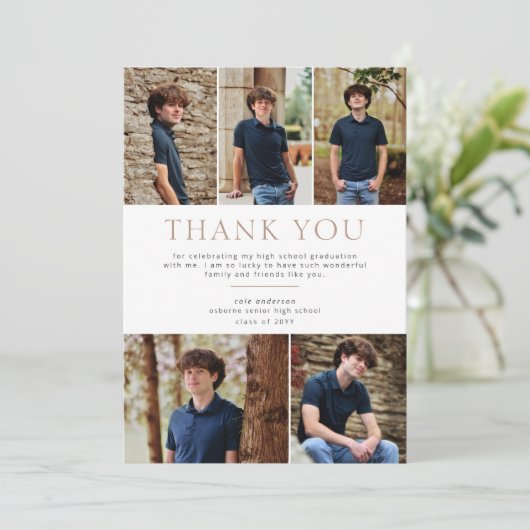 ベージュ6フォトはっきりした文字卒業ありがとう サンキューカード (スタンド正面)