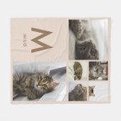 ベージュ6モダンフォトコラージペットモノグラム フリースブランケット (正面(横))