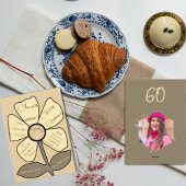 ベージュ60番誕生日シンプルドードルフラワー 招待状