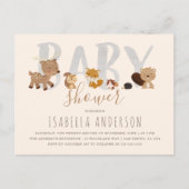 ベージュ |かわいいウッドランド動物ニュートラル赤ちゃんシャワー インビテーションポストカード (正面)