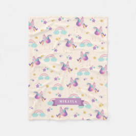 ベージュ|かわいい虹の一角模様 フリースブランケット