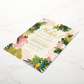 ベージュ |アロハハワイ熱帯金ゴールド誕生日パーティー 箔招待状 (回転した状態)