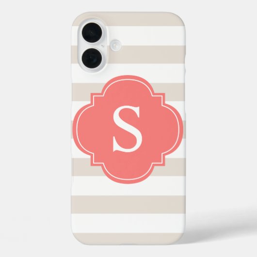 ベージュ・アンド・サンゴストライプ・モノグラム Case-Mate iPhoneケース (裏面)