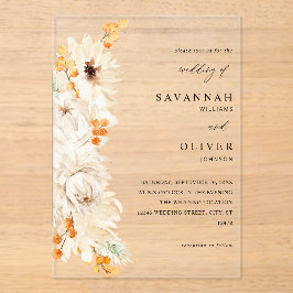 ベージュ&オレンジフローラ結婚ズ アクリル招待状