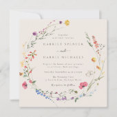 ベージュ & カラフルな野の花 オールシーズン ウェディング 招待状 (正面)