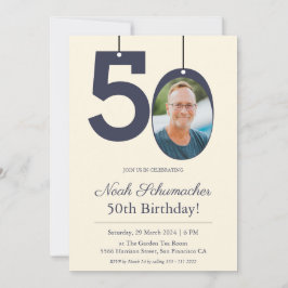 ベージュ&クリームカスタムヴィンテージ写真50誕生日 招待状