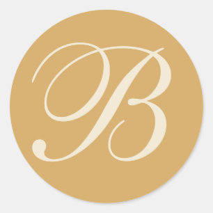 ベージュ&クリーモノグラムのム結婚ズ封筒用シール ラウンドシール