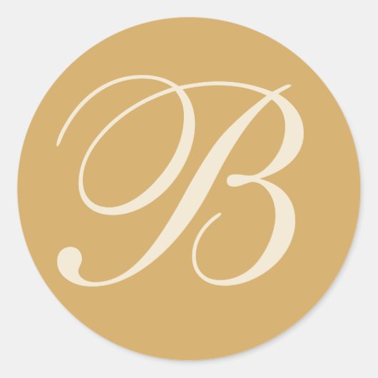 ベージュ&クリーモノグラムのム結婚ズ封筒用シール ラウンドシール (正面)