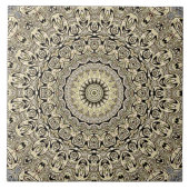 ベージュ&グリーンマンダラ万華鏡のように千変万化するパターンメダリオン タイル (正面)