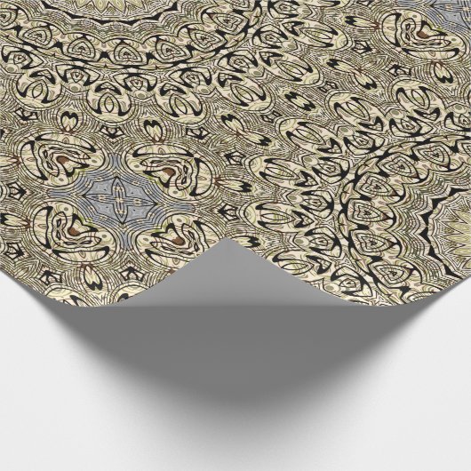 ベージュ&グリーンマンダラ万華鏡のように千変万化するパターンメダリオン ラッピングペーパー (角)