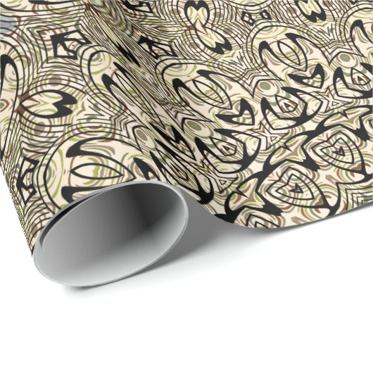 ベージュ&グリーンマンダラ万華鏡のように千変万化するパターンメダリオン ラッピングペーパー (ロールコーナー)