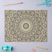 ベージュ&グリーンマンダラ万華鏡のように千変万化するパターンメダリオン 薄葉紙 (クラフト)