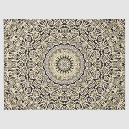 ベージュ&グリーンマンダラ万華鏡のように千変万化するパターンメダリオン 薄葉紙 (正面)