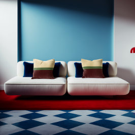 ベージュ、グリーン、ブルゴーニュのカラーブロックストライプ クッション