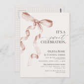 ベージュ コケッティ ボウ ガール 誕生日パーティー招待状 ポストカード (正面/裏面)