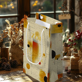 ベージュ&ゴールデン暖かさ幾何コンテンポラリー芸術 スモールペーパーバッグ