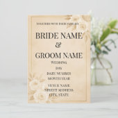 ベージュ+ゴールドのシンプルなフラワーモチーフの結婚式招待状 招待状 (スタンド正面)
