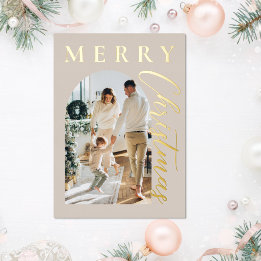 ベージュ ゴールド アーチ 写真入りクリスマスカード 箔シーズンカード