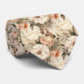 ベージュ ゴールド タン アイボリー ホワイト ウォーターカラー フラワー ネクタイ (ロール)