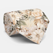 ベージュ ゴールド タン アイボリー ホワイト ウォーターカラー フローラル ネクタイ (ロール)