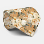 ベージュ ゴールド タン アイボリー ホワイト ウォーターカラー フローラル ネクタイ (ロール)