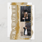 ベージュ ゴールド マーブル 卒業発表 カード (正面/裏面)