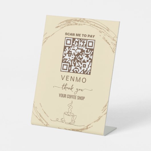 ベージュ ゴールド Venmo 支払い QRコード 台座サイン (正面)