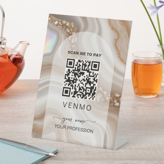 ベージュ ゴールド Venmo 支払い QRコード 台座サイン (インサイチュ)