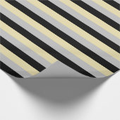 ベージュ、シルバー、ブラックのストライプ ラッピングペーパー (角)