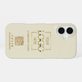 ベージュ スタイリッシュ ミニマル ビジネス ロゴ & QR コード iPhone 16ケース (裏面横)