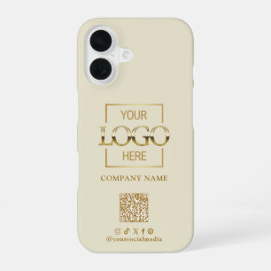ベージュ スタイリッシュ ミニマル ビジネス ロゴ & QR コード iPhone 16ケース