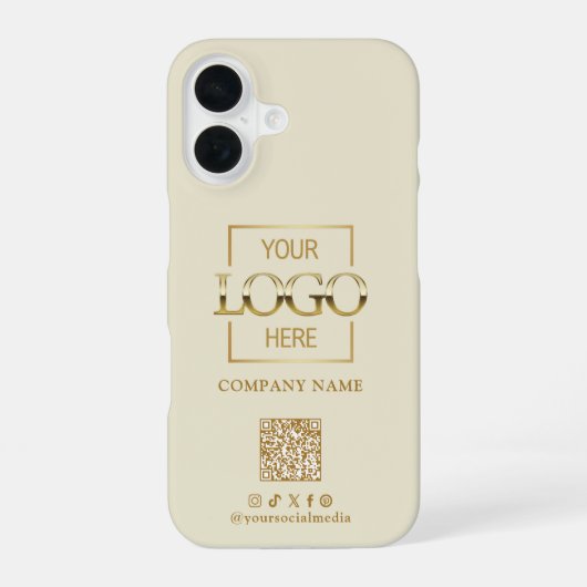 ベージュ スタイリッシュ ミニマル ビジネス ロゴ & QR コード iPhone 16ケース (裏面)
