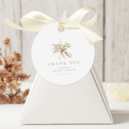 ベージュ & セイジ 花 & リボン ブライダルシャワー サンクス フェイバータグ