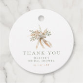 ベージュ & セージ フラワー & リボン ブライダルシャワー サンクス フェイバータグ (正面)