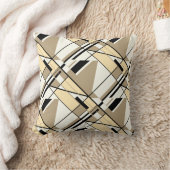 ベージュ、タン、黒オンホワイトリピートデザイン クッション (ブランケット)