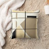 ベージュ、タン、黒、白のジオメトリウィンドウデザイン クッション (ブランケット)