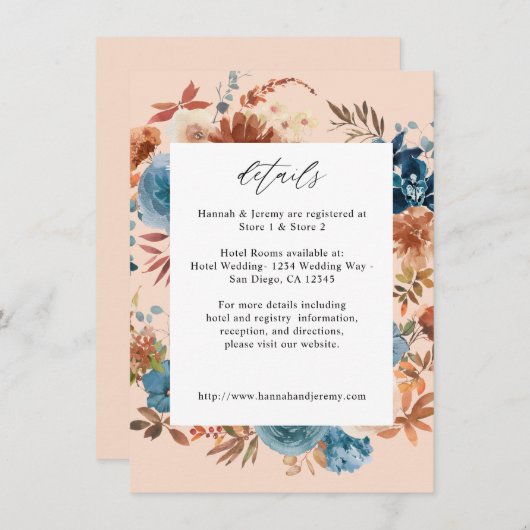 ベージュ&ダスティブルーフローラエンクロージャカード – LG Beige エンクロージャーカード (正面/裏面)