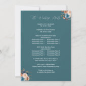 ベージュ&ダスティブルーフローラ結婚式 プログラム-ティール(緑がかった色) 招待状 (裏面)