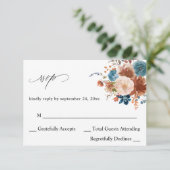 ベージュ&ダスティブルーフローラno食事RSVP 出欠カード (スタンド正面)