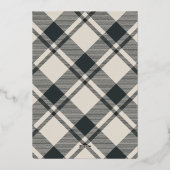 ベージュ&ダークグリーンタータンチェックメリークリスマスフォト 箔シーズンカード (裏面)