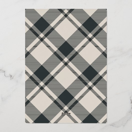 ベージュ&ダークグリーンタータンチェックメリークリスマスフォト 箔シーズンカード (裏面)