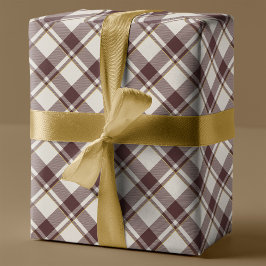 ベージュ&ダークレッドタータンチェック格子状クリスマス ラッピングペーパー