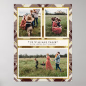 ベージュ&ダークレッドタータンチェック3フォトコラージクリスマス ポスター (正面)